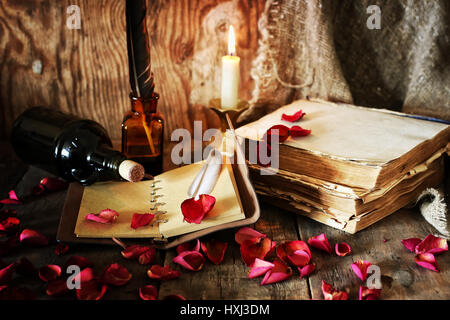 book pen candle romance Stock Photo