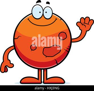 A cartoon illustration of the planet Mars waving. Stock Vector