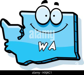 A cartoon illustration of the state of Washington smiling. Stock Vector