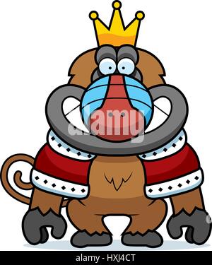 A cartoon illustration of a baboon king with a crown and robes. Stock Vector