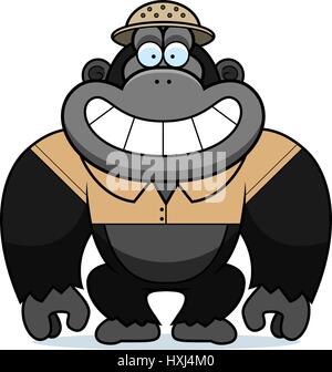 A cartoon illustration of a gorilla in a safari outfit and pith. Stock Vector