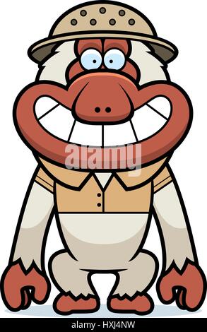 A cartoon illustration of a Japanese macaque in a safari outfit and pith. Stock Vector