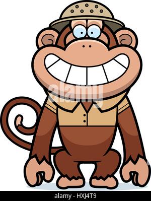 A cartoon illustration of a monkey in a safari outfit and pith. Stock Vector