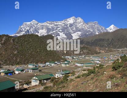 Sherpa village Khumjung after the big earthquake Stock Photo