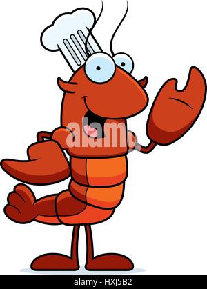 A cartoon illustration of a crawfish chef waving. Stock Vector