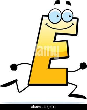 A cartoon illustration of a letter E running and smiling. Stock Vector