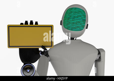 A modern robot displaying a binary code Stock Photo