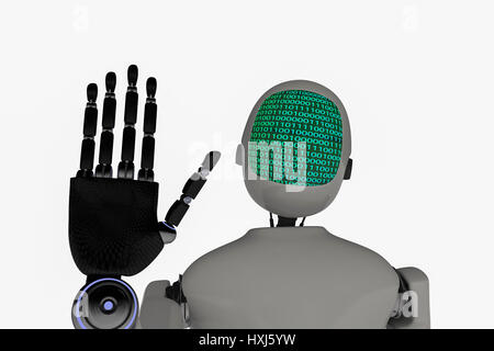 A modern robot displaying a binary code Stock Photo