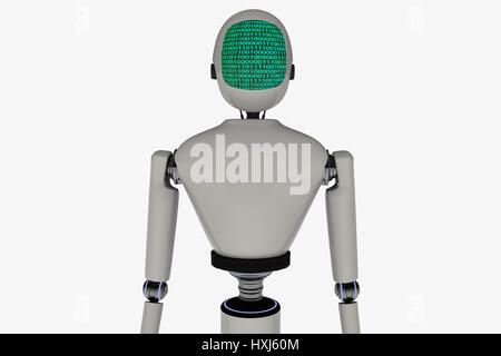 A modern robot displaying a binary code Stock Photo