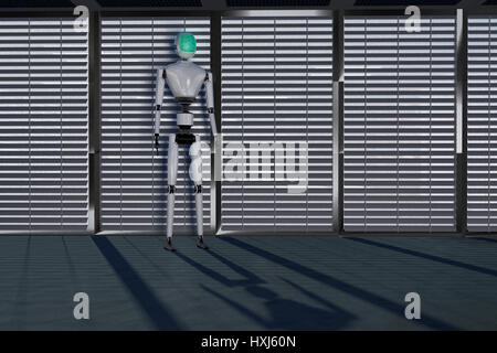 A modern robot displaying a binary code Stock Photo