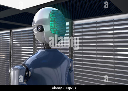 A modern robot displaying a binary code Stock Photo