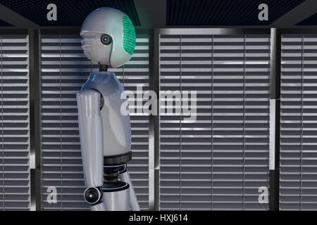 A modern robot displaying a binary code Stock Photo