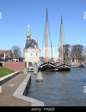 16th century Hoofdtoren ('Main Tower), last remnant of the defensive wall surrounding the old city centre of Hoorn, North Holland, Netherlands. Stock Photo