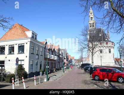 16th century Hoofdtoren ('Main Tower), last remnant of the defensive wall surrounding the old city centre of Hoorn, North Holland, Netherlands. Stock Photo