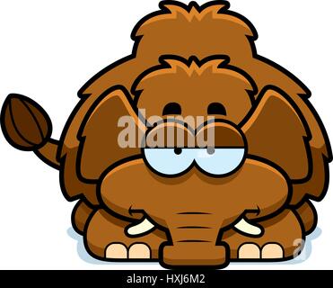 A cartoon illustration of a little mammoth looking bored. Stock Vector