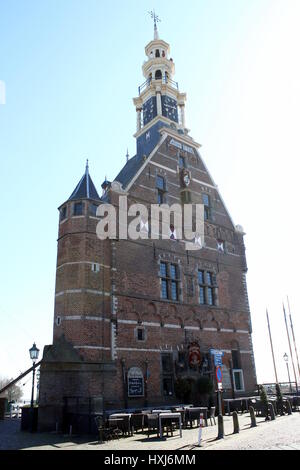 Iconic 16th century Hoofdtoren ('Main Tower) last remnant of the defensive wall surrounding the old city centre of Hoorn, North Holland, Netherlands. Stock Photo