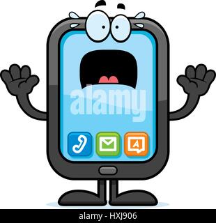 A cartoon illustration of a smartphone looking scared. Stock Vector