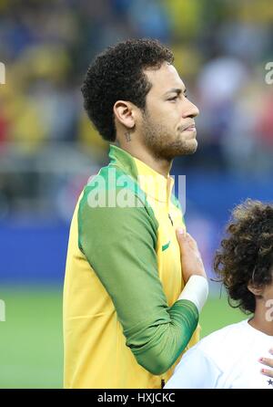 Sao Paulo, Brazil. 28th Mar, 2017. Neymar of Brazil reacts before the match against Paraguay at the 2018 FIFA World Cup qualifiers round at the Arena Corinthians in Sao Paulo, Brazil, on March 28, 2017. Credit: Li Ming/Xinhua/Alamy Live News