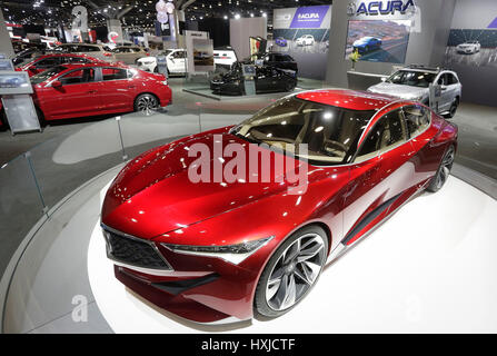 Vancouver, Canada. 28th Mar, 2017. An Acura precision concept car is displayed at the 97th Vancouver International Auto Show in Vancouver, Canada, on March 28, 2017. The Vancouver International Auto Show is one of the largest of its kind in Canada. Credit: Liang Sen/Xinhua/Alamy Live News Stock Photo