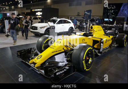 Vancouver, Canada. 28th Mar, 2017. A Renault Formula One hybrid car is displayed at the 97th Vancouver International Auto Show in Vancouver, Canada, on March 28, 2017. The Vancouver International Auto Show is one of the largest of its kind in Canada. Credit: Liang Sen/Xinhua/Alamy Live News Stock Photo