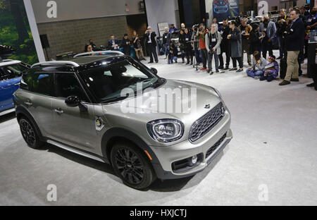 Vancouver, Canada. 28th Mar, 2017. A MINI Countryman hybrid vehicle is displayed at the 97th Vancouver International Auto Show in Vancouver, Canada, on March 28, 2017. The Vancouver International Auto Show is one of the largest of its kind in Canada. Credit: Liang Sen/Xinhua/Alamy Live News Stock Photo