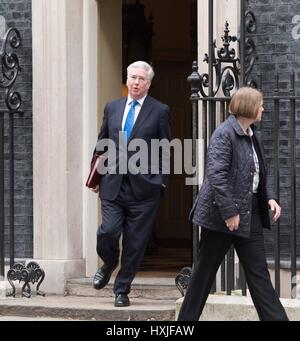 London, UK. 29th Mar, 2017. Brexit cabinet meeting Sir Michael Fallon Defence Secretary and Larry the cat leaves the Brexit cabinet meetings Credit: Ian Davidson/Alamy Live News Stock Photo