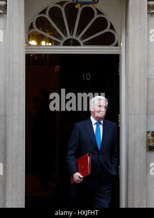 London, UK. 29th Mar, 2017. British Defence Secretary Michael Fallon leaves Number 10 Downing Street after the cabinet meeting in London, Britain on March 29, 2017. Britain will trigger its exit from the European Union here on Wednesday, nine months after the country voted to leave the European Union. Credit: Han Yan/Xinhua/Alamy Live News