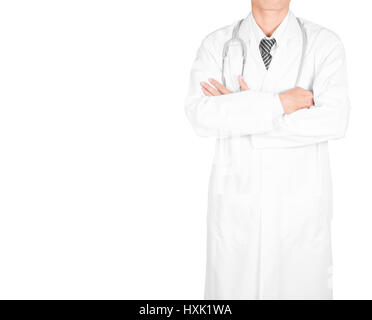 Doctor standing with hands crossed isolated on white background with clipping path Stock Photo