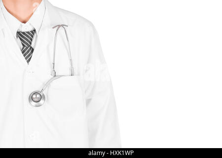 Doctor with a stethoscope in pocket isolated on white background with clipping path Stock Photo