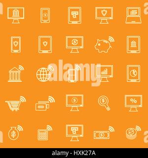 Online banking line color icons on orange background, stock vector Stock Vector