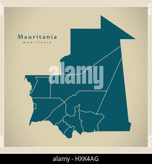 Modern Map - Mauritania with regions MR Stock Vector