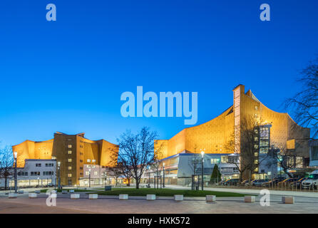 Night view of Berlin Philharmonie concert halls, home of Berlin Philharmonic orchestra in Berlin, Germany Stock Photo