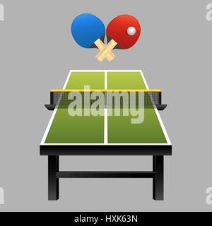 Table tennis rackets with ball on table vector illustration on dark background Stock Vector