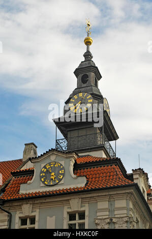 clock tower of the High Synagogue and former Jewish Town hall in Prague Stock Photo