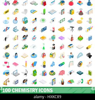 100 chemistry icons set, isometric 3d style Stock Vector