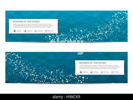Set of modern scientific banners. Molecule structure DNA and neurons. Abstract background. Medicine, science, technology, business, website templates. Scalable vector graphics. Stock Vector