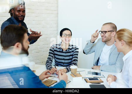 Leading business meeting on positive note Stock Photo