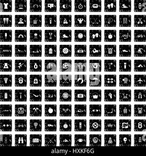 100 active life icons set, grunge style Stock Vector