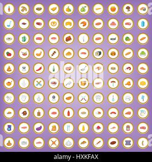 100 barbecue icons set in cartoon style Stock Vector