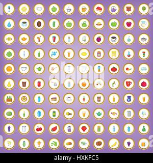 100 beverage icons set in cartoon style Stock Vector