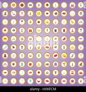 100 birthday icons set in cartoon style Stock Vector