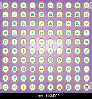 100 blue icons set in cartoon style Stock Vector