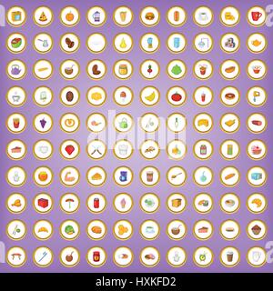 100 breakfast icons set in cartoon style Stock Vector