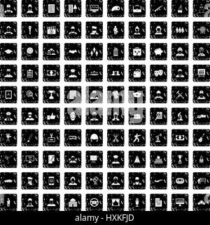 100 career icons set, grunge style Stock Vector
