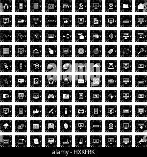 100 computer icons set, grunge style Stock Vector