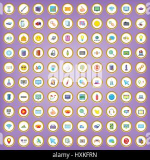 100 computer icons set in cartoon style Stock Vector