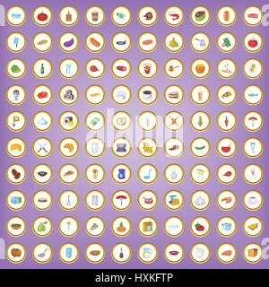 100 cooking icons set in cartoon style Stock Vector