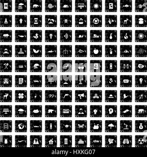 100 eco care icons set, grunge style Stock Vector