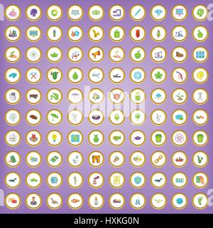 100 eco care icons set in cartoon style Stock Vector