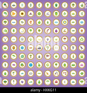 100 ecology icons set in cartoon style Stock Vector